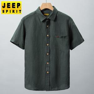 jeep spirit 남성 리넨 셔츠 캐주얼 반팔 상의 티셔츠