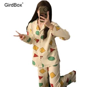 짱구잠옷 여성 순면 긴팔 GirdBox 파자마 세트 홈웨어