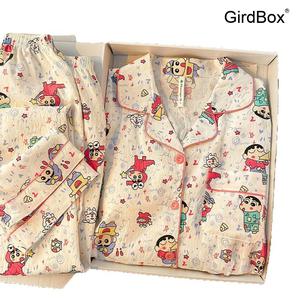 짱구잠옷 여성 면 긴팔 GirdBox 홈웨어 세트 여름 파자마