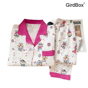 짱구잠옷 여성 면잠옷 GirdBox 긴팔 파자마 세트 홈웨어