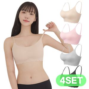 [4개 세트] 심리스 스트랩 브라탑 4p 끈 조절 노와이어 노라인 무봉제 이너웨어 속옷