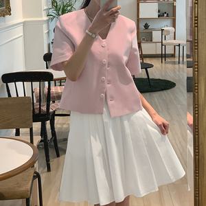 온드 데일리 브이넥 싱글 자켓 여름 여성 노카라 하객룩
