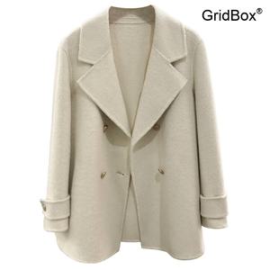 여성정장 가을겉옷 겨울숏야상 GirdBox 비짜실료 흰양복 더블 코트 양복 캐주얼 간절기