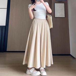 여성 쿨링 밴딩 와이드 플레어 심플 치마바지 아이스 실크 체형커버 핏 트렌디 롱 스커