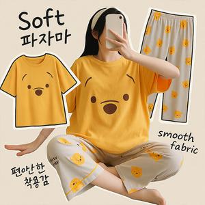 11 곰돌이 얼굴 프린팅 반팔티+허니베어 팬츠 홈웨어 세트