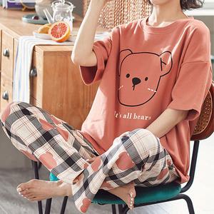 12 곰돌이 프린팅 반팔티+체크 곰곰 팬츠 홈웨어 세트