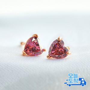 14K 로돌라이트 하트 큐빅 금 피어싱