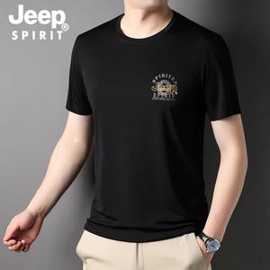 JEEP SPIRIT 헐렁한 대형 사이즈 반팔 남성 여름 캐주얼 라운드넥 프린트 티셔츠