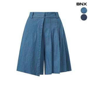 여성 플리츠 7부 데님팬츠