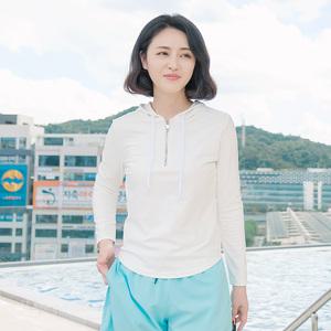 조이마담S7137 베이직 후드 화이트 래쉬가드 상의 50대60대중년여성 빅사이즈수영복