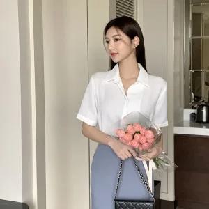 (구김제로/세탁가능) 베니 브이 카라 반팔 블라우스 여름 썸머 bs7633