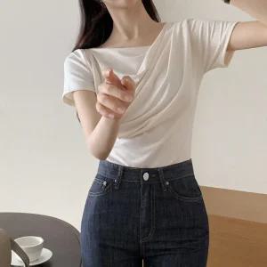 (8color/하객룩/여리핏) 프레라 보트넥 셔링 드레이프 반팔 티셔츠 여름 썸머 ts4131