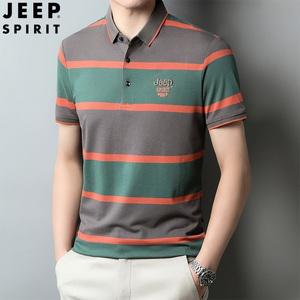 JEEP SPIRIT 여름 캐주얼 남성 스트라이프 반팔 티셔츠