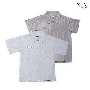 [NIXKIDS]유니) 코튼 스트라이프 와펜 세미오버핏 반팔 셔켓FKRMCJV713P