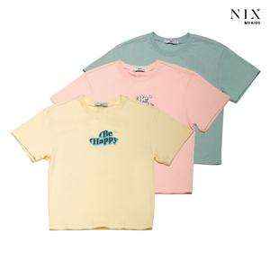 [NIXKIDS]여아) 16 S 싱글-BE HAPPY 그래픽 워싱 티셔츠(FKQMCTR972P)