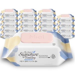 미엘 시그니처 물티슈 엠보싱 100매 캡형 20팩 평량 55g 도톰 대용량