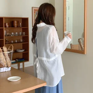 로렌나 텐셀 백리본 트임 루즈핏 셔츠 82815 빅사이즈 여성의류