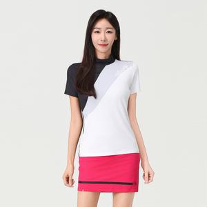 [엘르골프] 여성 컬러배색 목크넥 티셔츠_6J45407