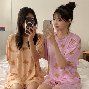 [신축성최고] 갸우뚱 베어 반팔 파자마 세트 82535 빅사이즈 여성의류