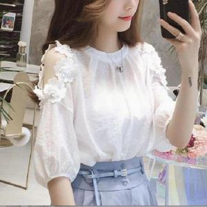 SXSWGX흰색 반팔 블라우스 화이트 흰 여성 오피스룩 쉬폰 레이스 셔츠 하얀 빅사이즈