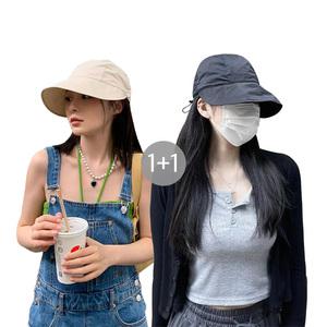 [1+1] 햇빛차단 끈조절 버킷햇 소두핏 벙거지 모자 컬러3종