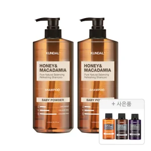 쿤달 네이처 샴푸, 베이비파우더, 1058ml, 2개 +증정(샴푸 화이트머스크, 100ml ,1개