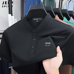 JEEP SPIRIT 남자 오픈 카라 브이넥 반팔 여름 쿨 냉감 캐주얼 티셔츠