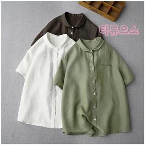 빅 사이즈 아웃렛 면마 반팔 셔츠 여름 캐주얼 여성 072305