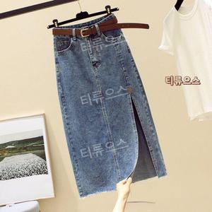 여성 봄여름 청치마 옆트임 데님롱치마 데님 밴딩 072307