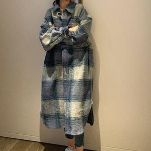 봄가을겨울 여성 모직 체크 롱셔츠 자켓 남방 코트072307