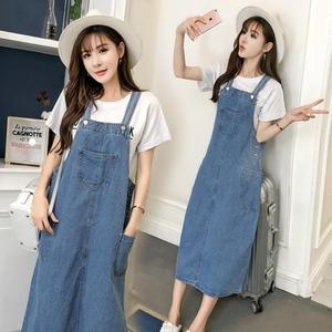 여성 청치마 멜빵치마 롱스커트 데님 원피스 뷔스티에0725-07