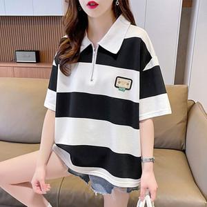 나바바 / NT2601 여성 캐주얼 루즈핏 단가라 카라 반팔 티셔츠
