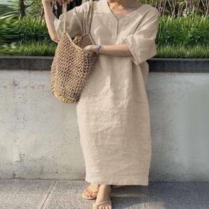 린넨셔츠원피스 마 휴양지룩 엄마옷 편한 시원한 오버핏 맥시 드레스 브이넥 여름 롱