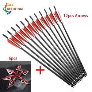 양궁 사냥용 탄소 화살 D 검은색 볼트 브로드 헤드 12 인치 8.8mm 6
