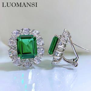 Luomansi 에메랄드 고탄소 다이아몬드 이어 클립, S925 실버 주얼리, 웨딩 파티 기념 선물, 9*11mm