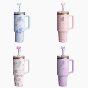 2025 핸들 밀짚 뚜껑 스테인레스 스틸 30oz/40oz 진공 절연 자동차 머그잔 이중 벽 열 아이스 여행
