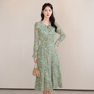 [시크라인] (~XXL까지) 라베 플라워 타이넥 쉬폰 벨트 원피스 봄 가을 하객룩 오피스룩 데이트 모임 미시 빅사이즈
