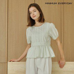 [미니멈][미니멈 에브리데이]페미닌 라운드넥 벨트 레이어드 반팔 셔츠 (EB2BA020D)