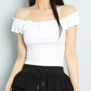 패드포함) 프릴 오프넥 슬림 캡 나시 크롭티  파라노