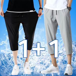 1+1 남자 7부 아이스팬츠 여름 냉장고 반바지 왕스판 밴딩팬츠