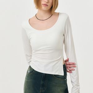 WOMAN U넥 셔링 브라 캡 롱 슬리브 티 [WHITE] / WBD4L01533