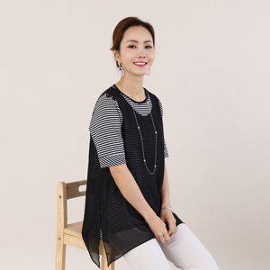 애비뉴투지 엄마옷 한결 가벼운 쉬폰 시스루 라운드 조끼 V05010