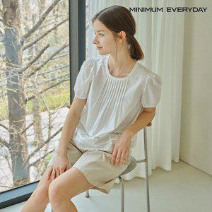 [미니멈][미니멈 에브리데이]라운드넥 플리츠 레이스 장식 반팔 셔츠 (EB2BA026D)