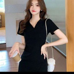 블랙 카라 미니원피스 원피스 브이넥 트임
