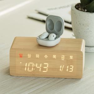 플라이토 우드 무선충전 데이트 LED 탁상시계 시즌2