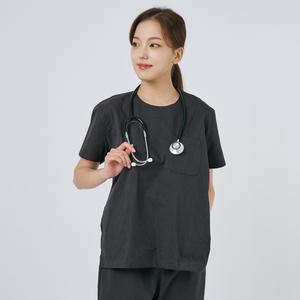 여성 쿨스판 크루넥 스크럽 상의 간호사 의사 병원 수술복 (그레이)