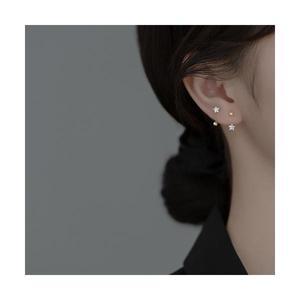 실버 925 크리스탈 커브 별 피어싱 은 귀걸이 E157