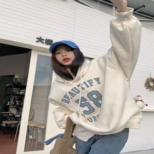 레터링 여자 후드티셔츠 오버핏 겨울 2컬러 안감기모