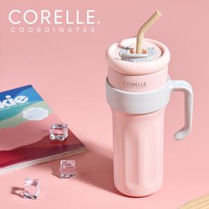 코렐 텀블러 더블벤티 1.25L 진공 보냉 보온 대용량 손잡이 빨대 텀블러(핑크)