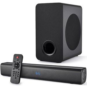 팬즈비 다이렉트 사운드 바 스피커 블루투스 무선, TV 서브우퍼, 홈 시어터 서라운드 HDMI(ARC) 광학 AUX USB 2.1ch 오디오 시스템 벽걸이, 블랙